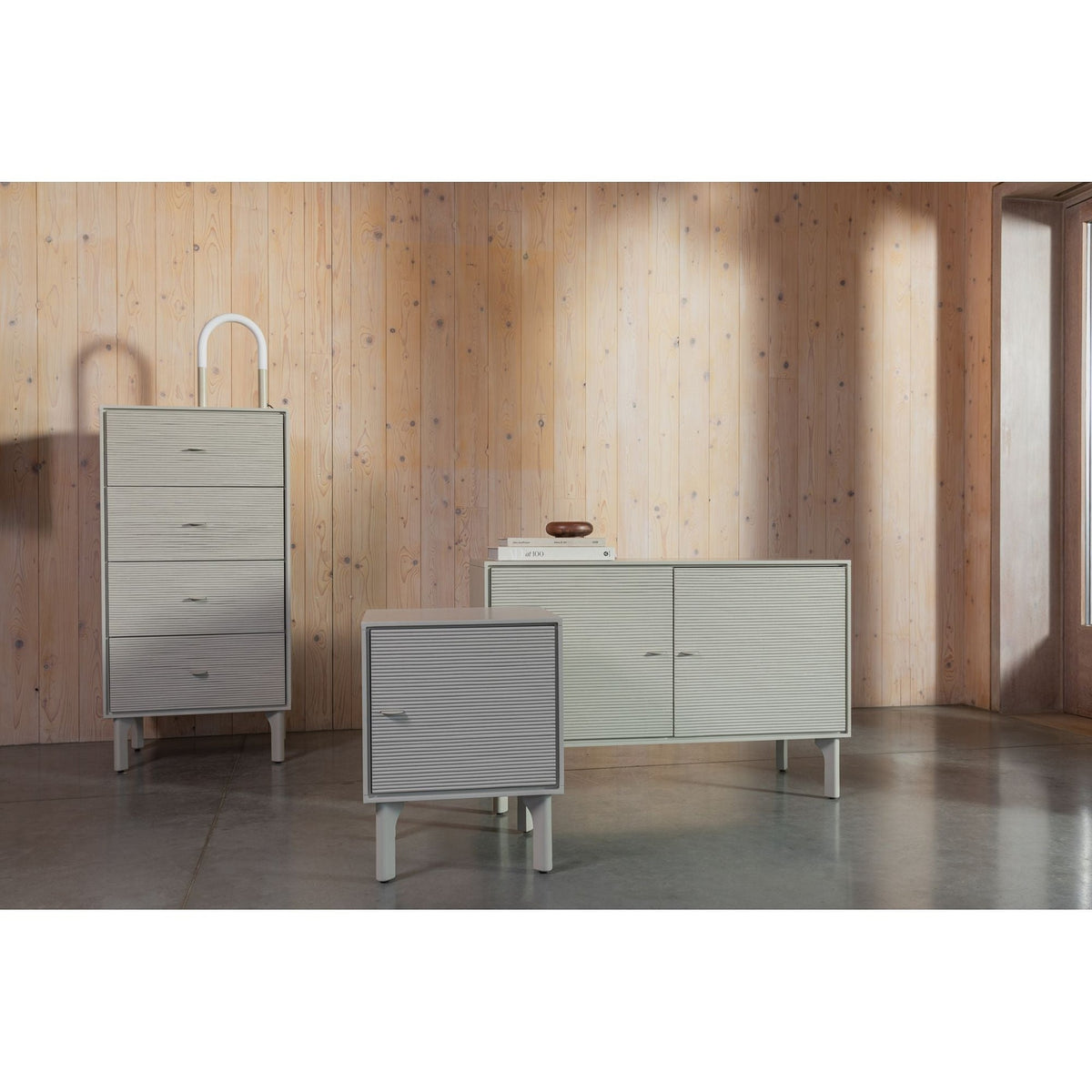 Sideboard Morning 2 Doors Grey Domestica – Lifestyle – Group of Cabinets, Wide View