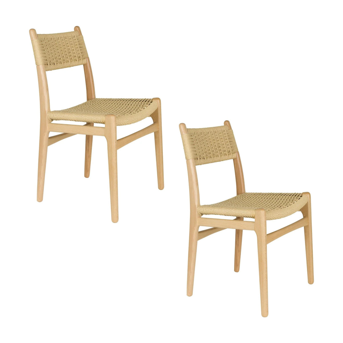 Dining Chair Cecile Natural Domestica – Set of Two Chairs, Three Quarter View on White