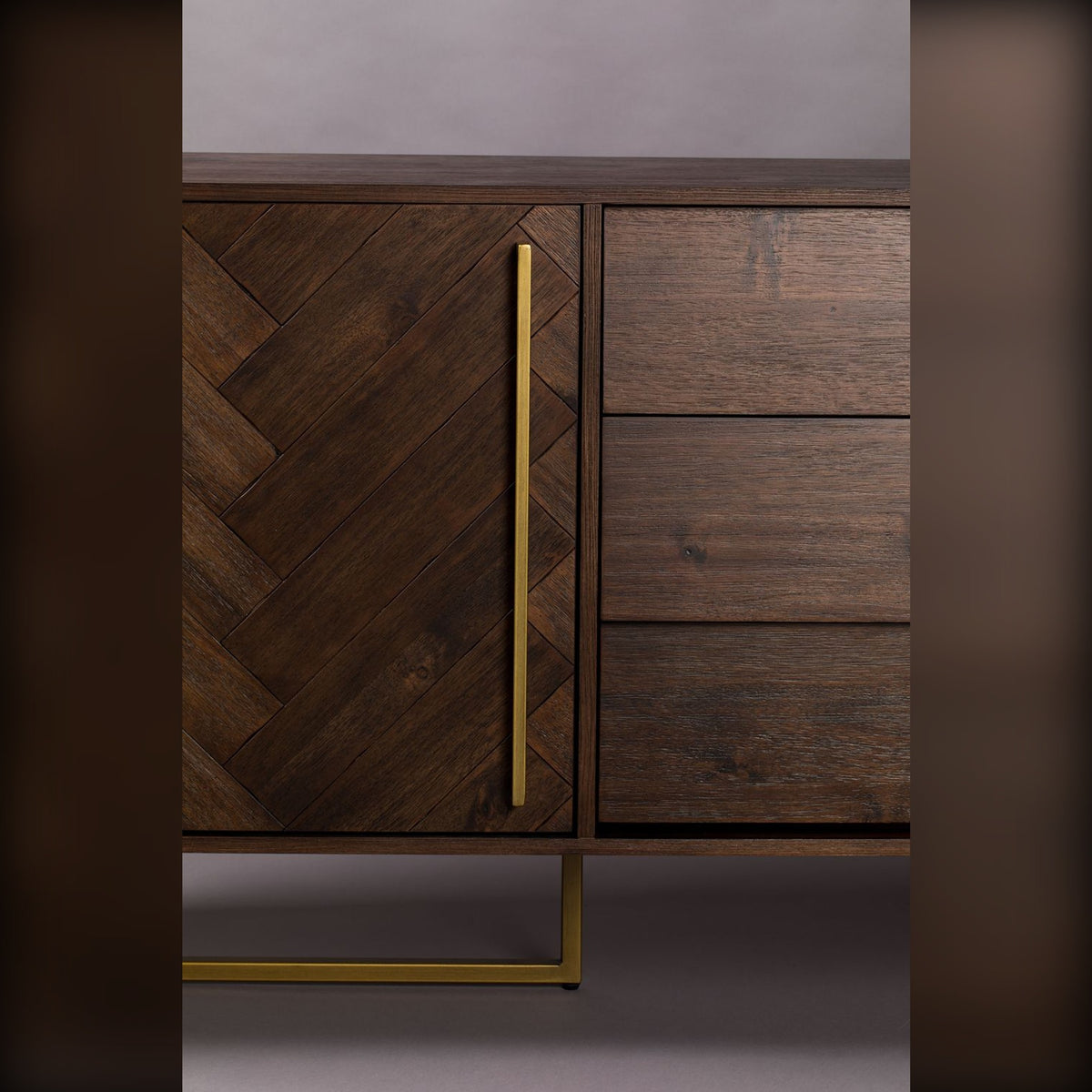 Sideboard Class High Golden Brown Domestica – Herringbone Door and Drawers Close-up