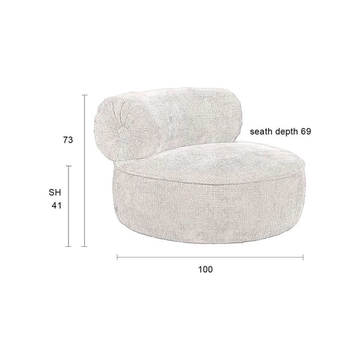 Lounge Chair Tilbury Natural Beige Domestica – Dimensions Drawing