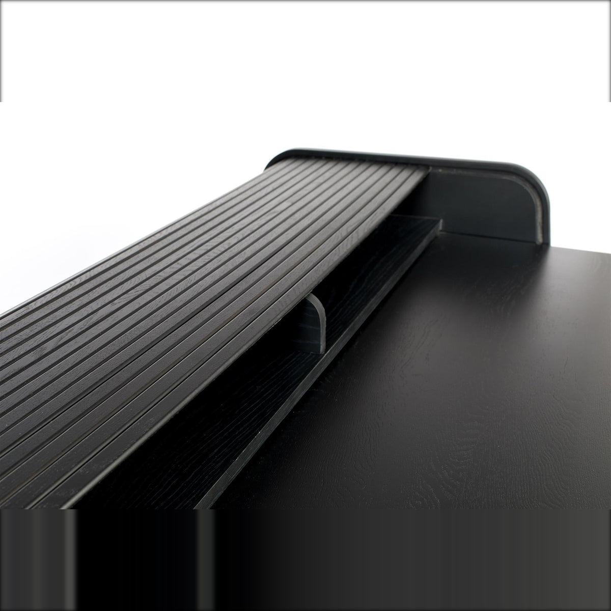 Desk Table Barbier Black Domestica – Open Tambour Storage Detail
