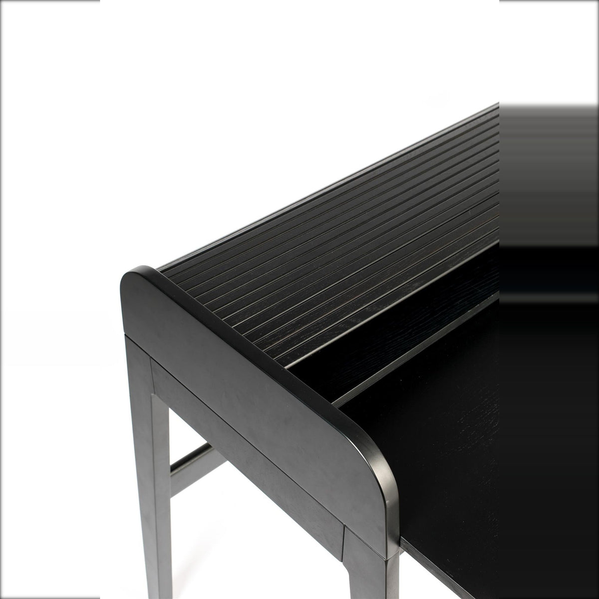 Desk Table Barbier Black Domestica – Curved Side and Tambour Cover Detail