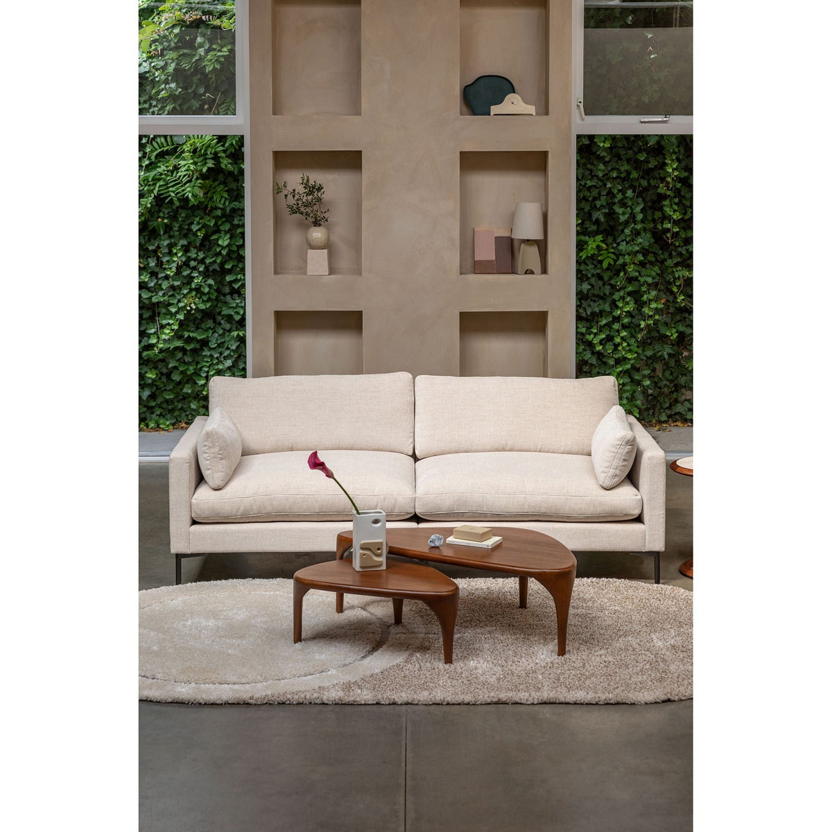 Sofa Summer 3-Seater Cream Domestica – Lifestyle – Front View in a Living Room with Plants