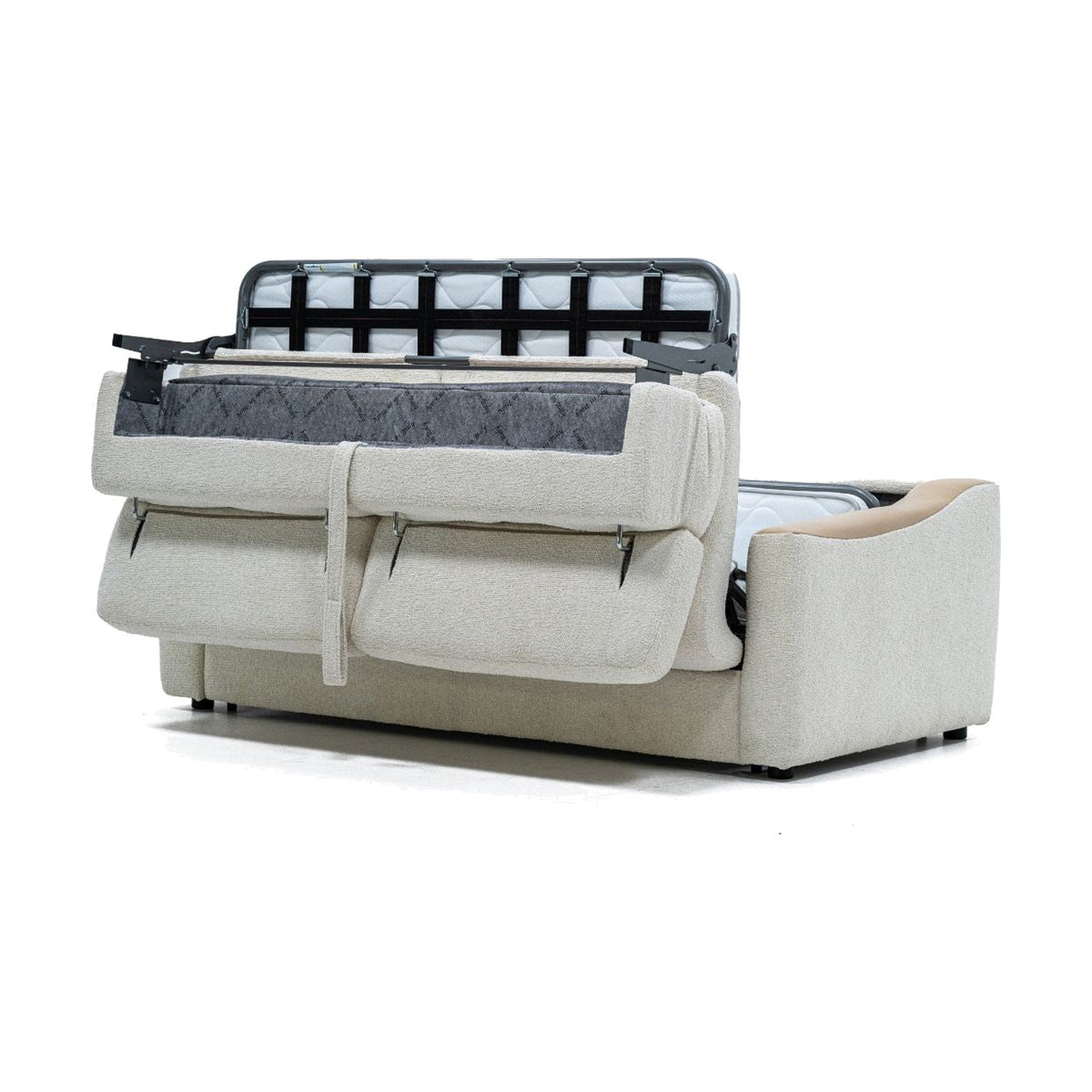 Sofa Bed Strike 2-Seater Beige Domestica – Sofa Bed Open With Mattress and Linen