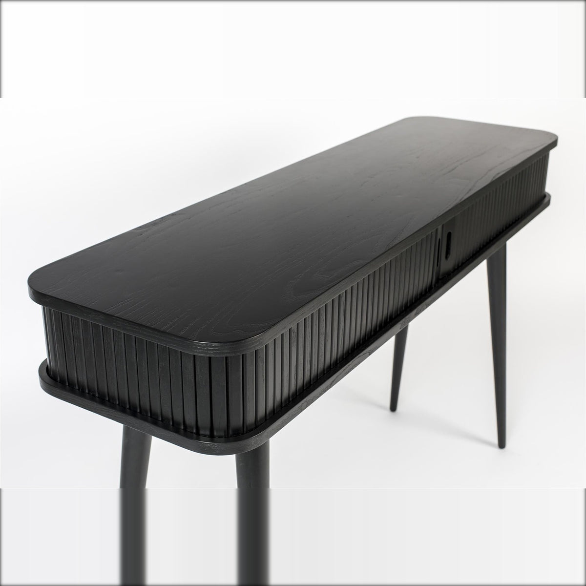 Console Table Barbier Black Domestica – Top and Tambour Doors Close-up