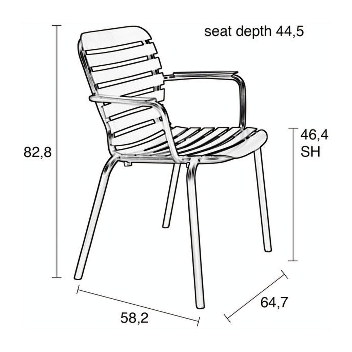 Garden Armchair Vondel Black Domestica – Dimensions Drawing