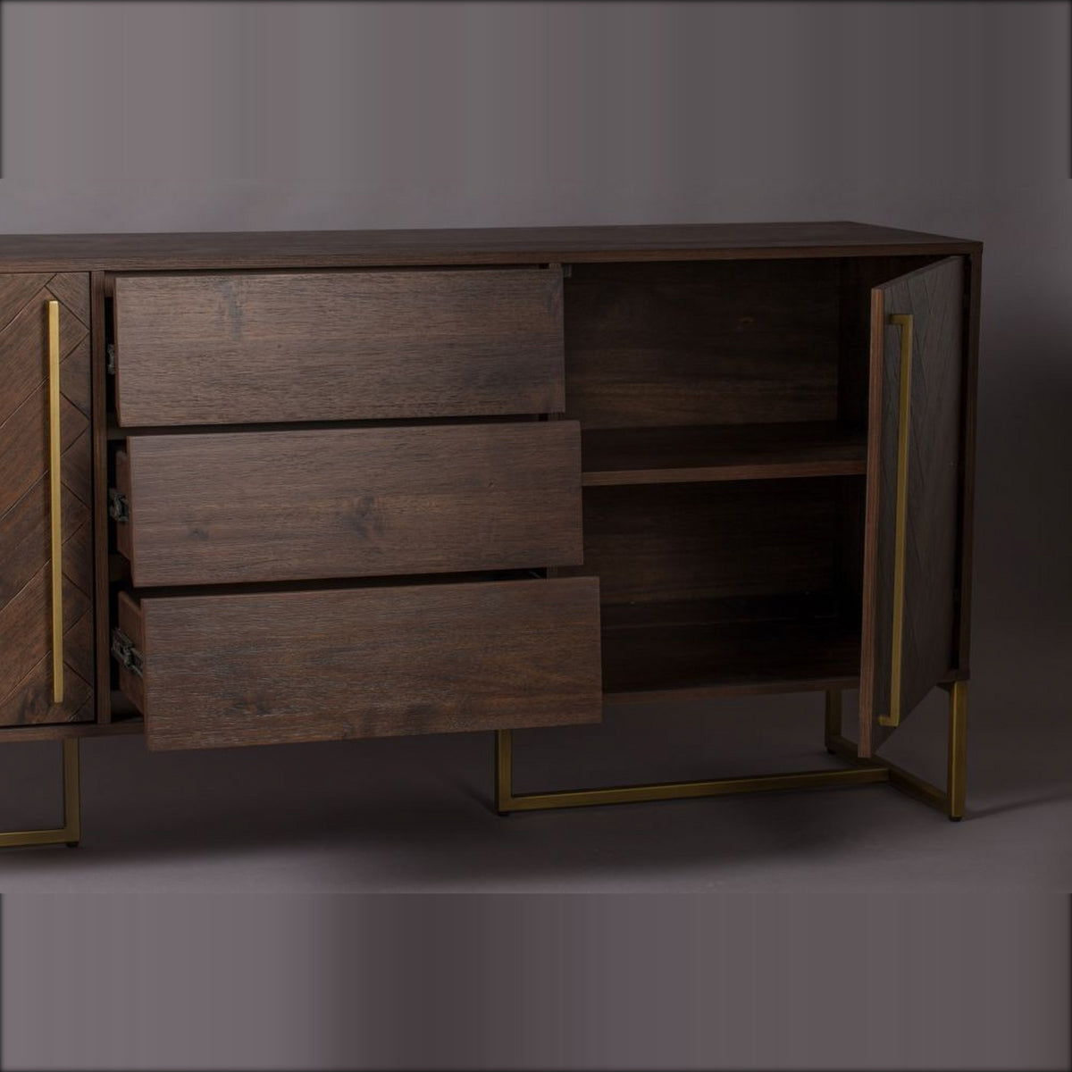 Sideboard Class High Golden Brown Domestica – Open Door and Drawers Interior Detail