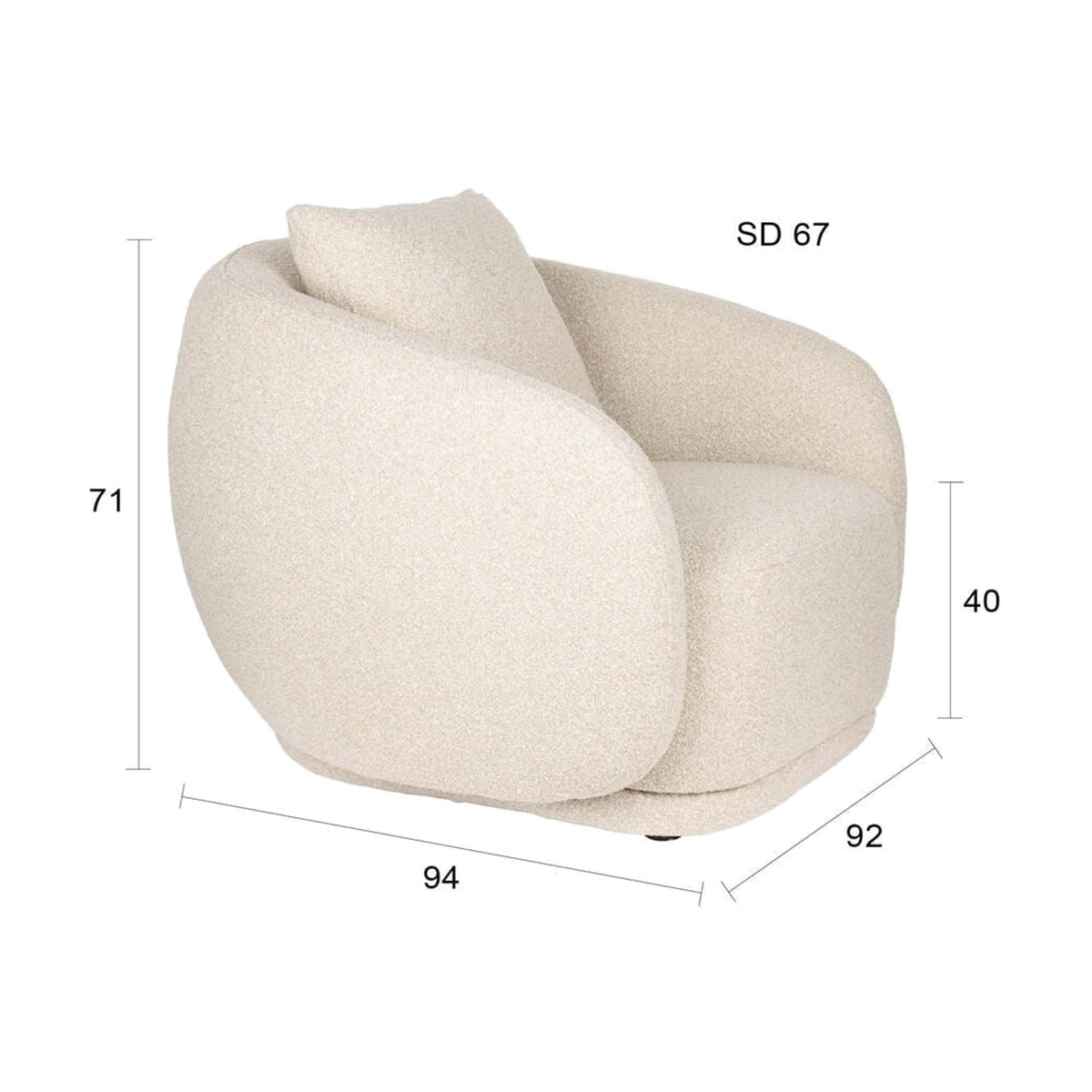 Lounge Chair Duffel Beige Boucle Domestica – Dimensions Drawing