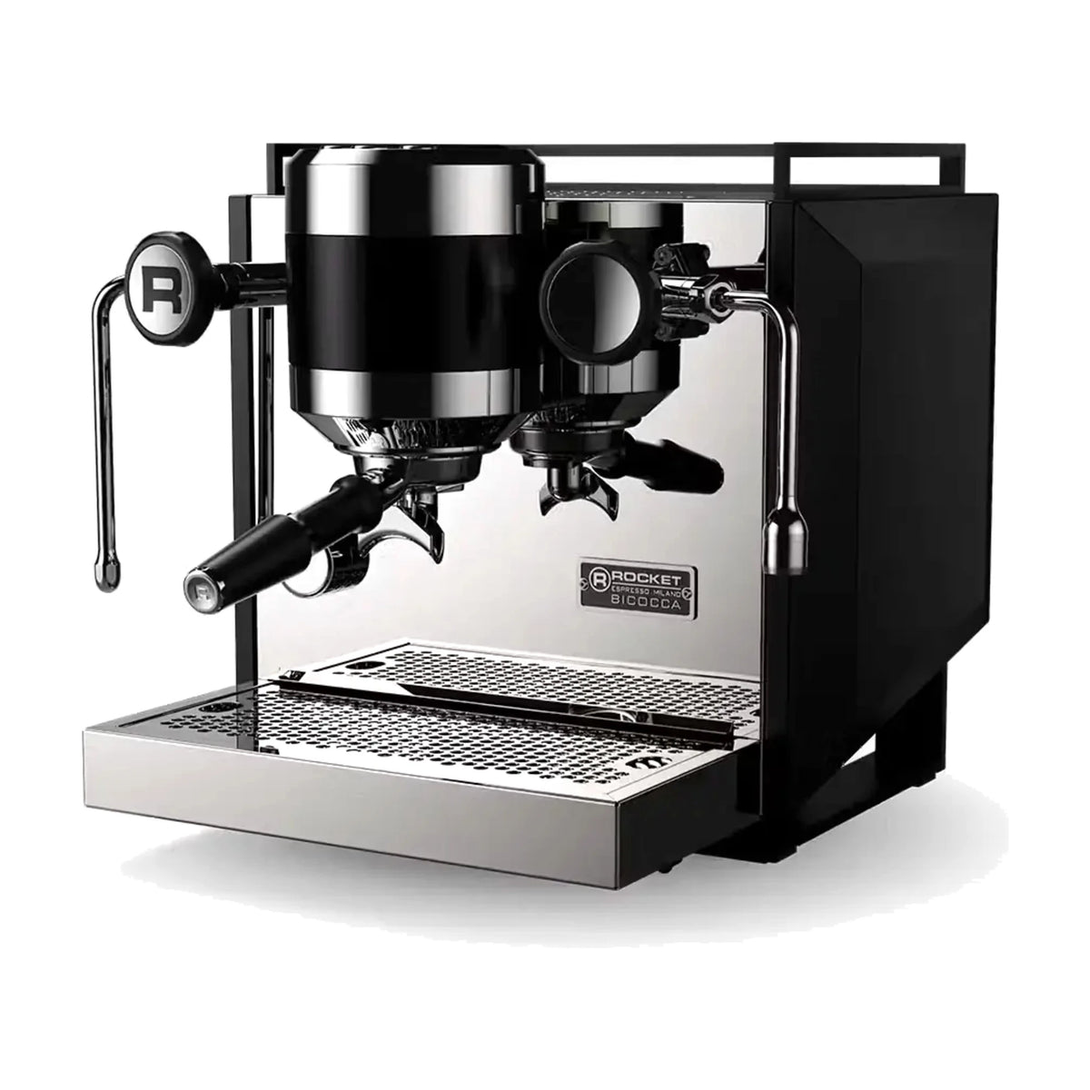 Espresso Machine Bicocca Rocket Espresso Domestica – Black Side Panels – Three Quarter View on White