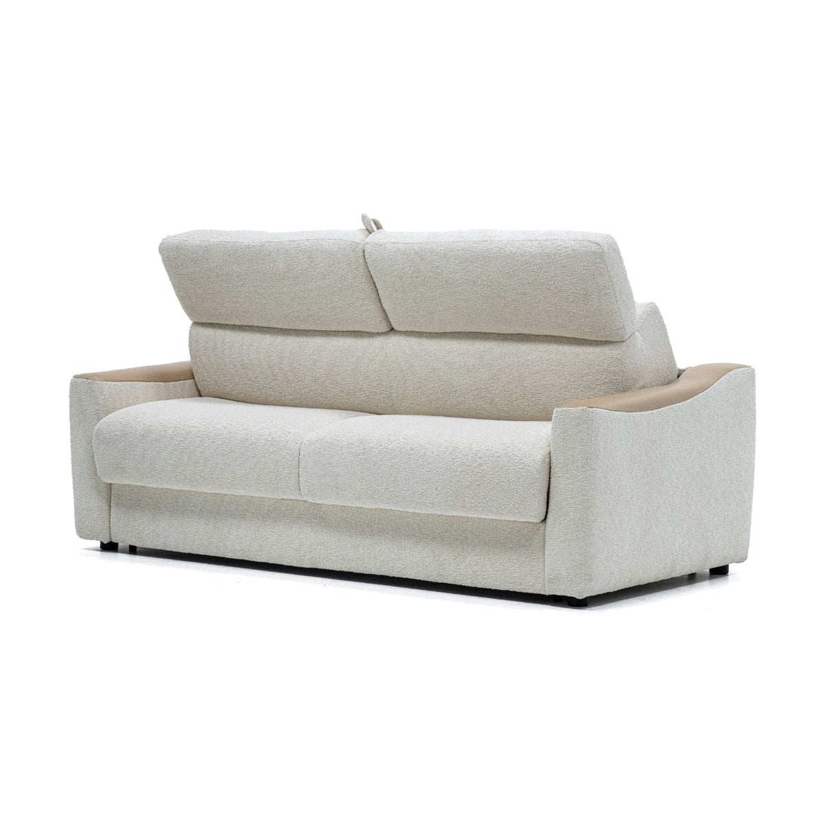 Sofa Bed Strike 2-Seater Beige Domestica – Front View Headrests Raised