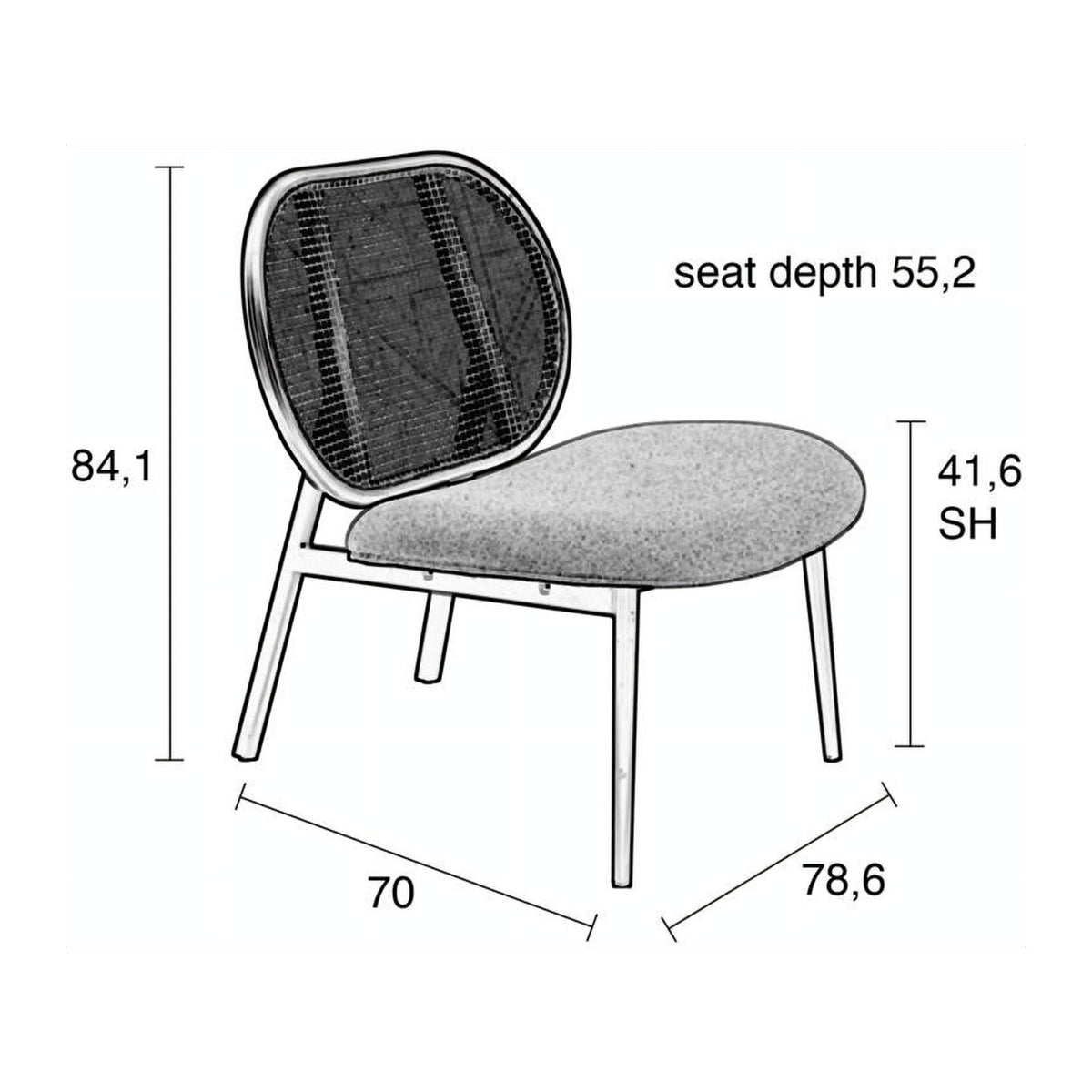 Lounge Chair Spike Natural Grey Domestica – Dimensions Drawing