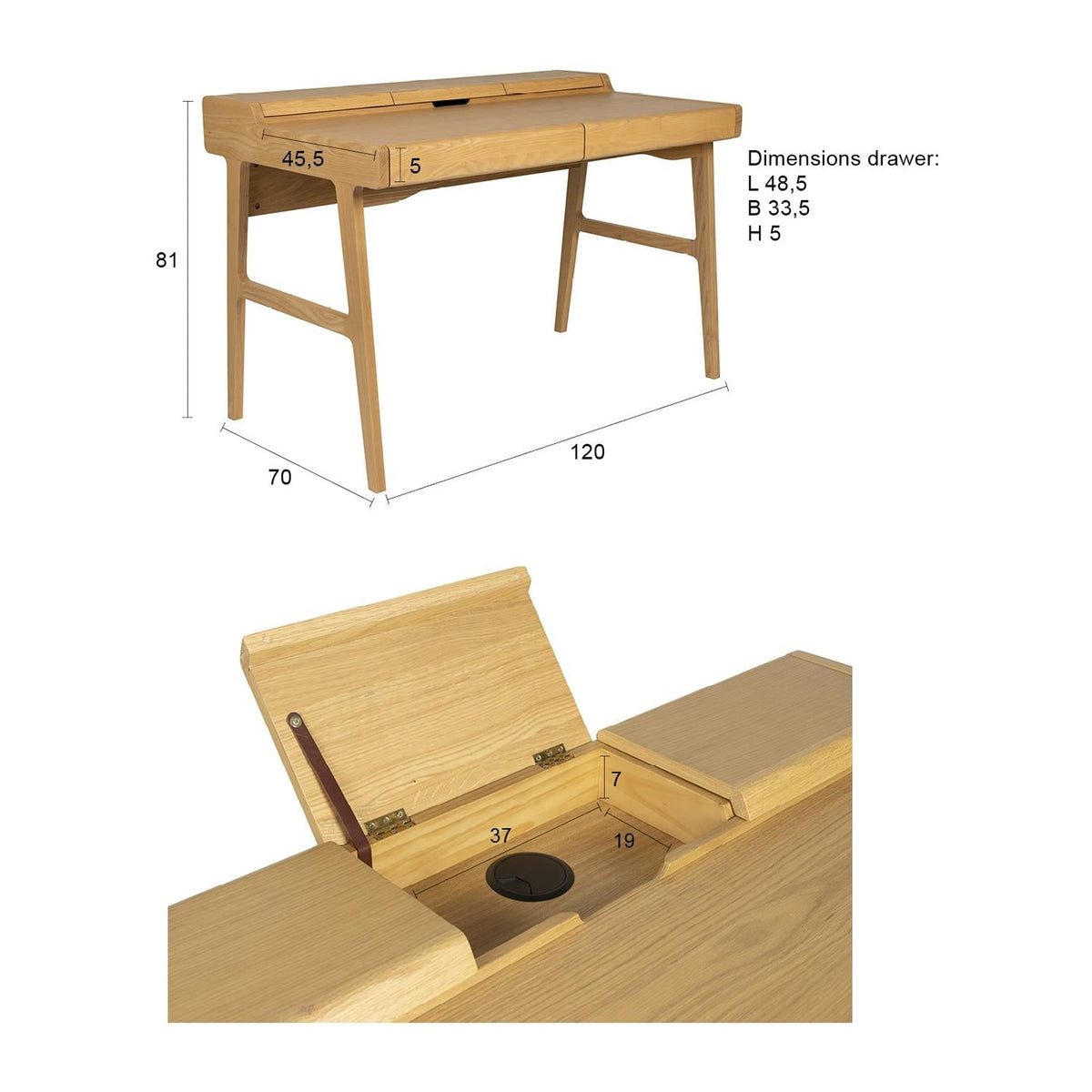 Desk Kaat Natural Domestica – Dimensions and Storage Drawing