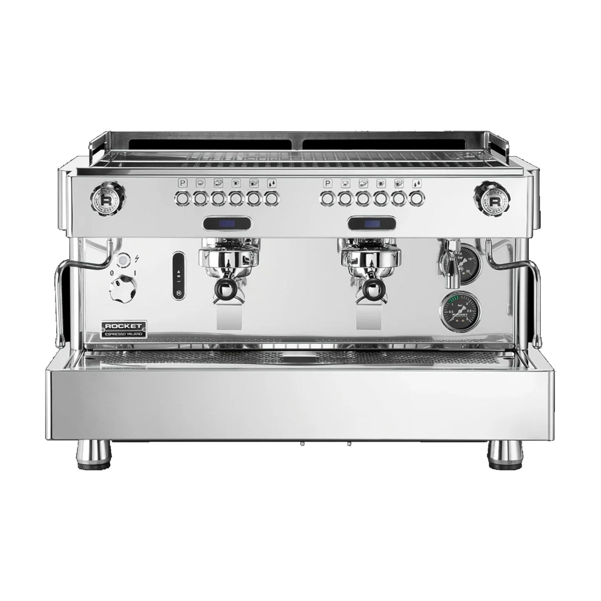 Coffee Machine RE A Timer Stainless Rocket Espresso Domestica – 3 Group Version Front View on White