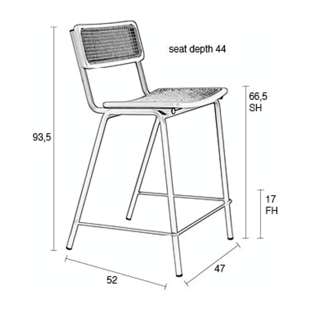 Counter Stool Jort 66.5 cm Natural Black Domestica – Dimensions Drawing