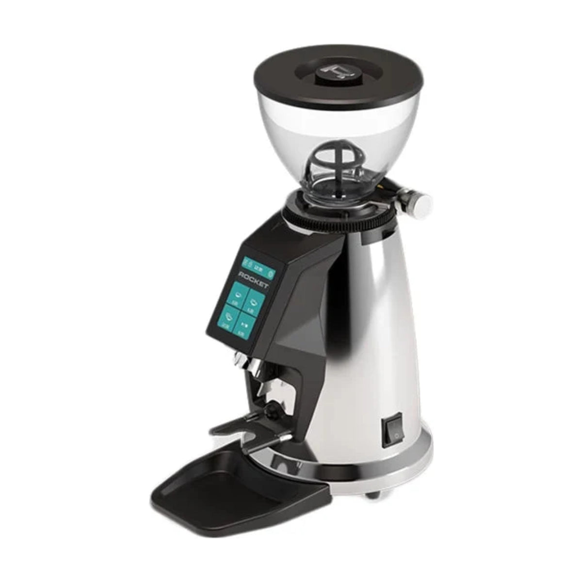 Coffee Grinder Spluga Rocket Espresso Domestica – Chrome, Three Quarter View on White