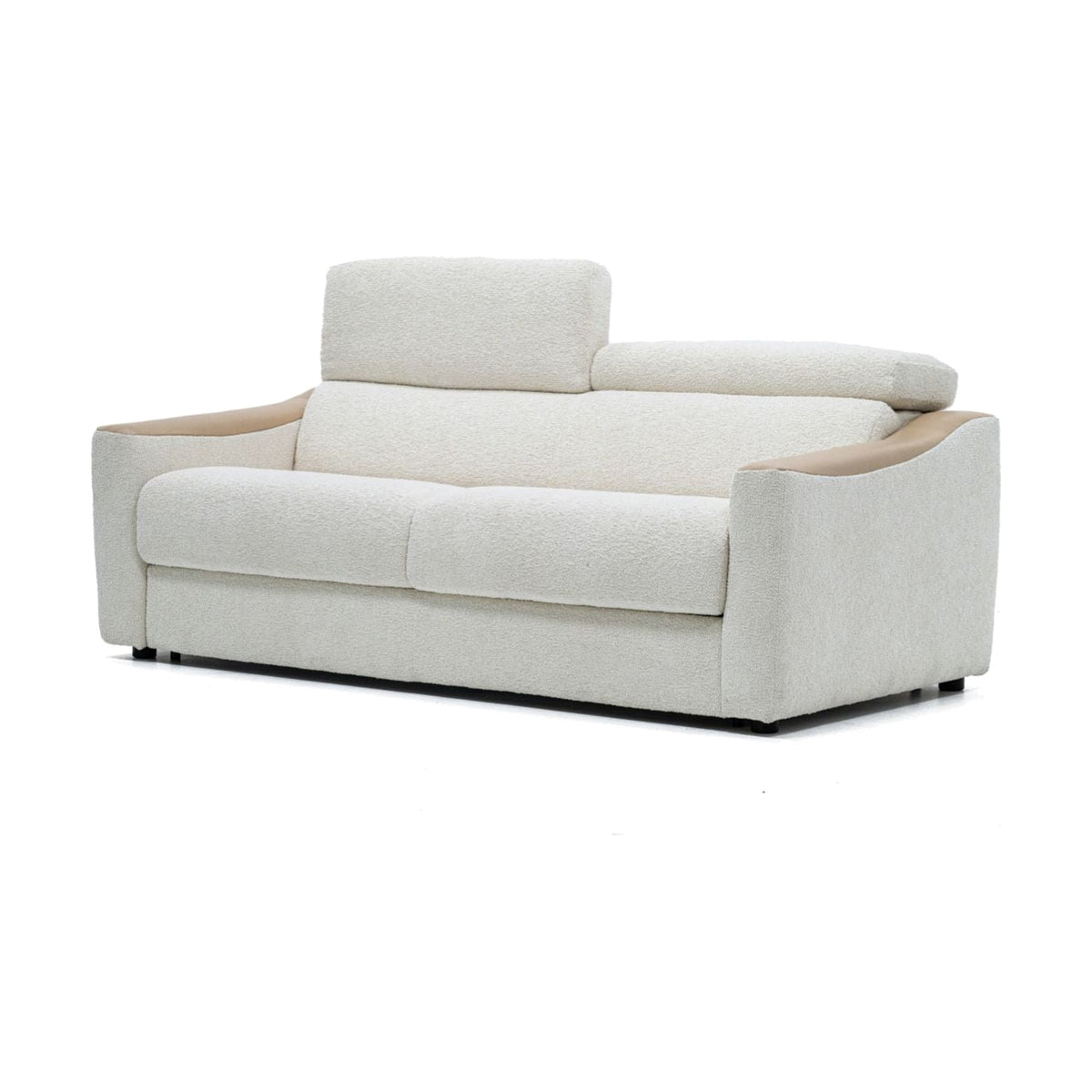 Sofa Bed Strike 2-Seater Beige Domestica – Side Profile View Headrests Down