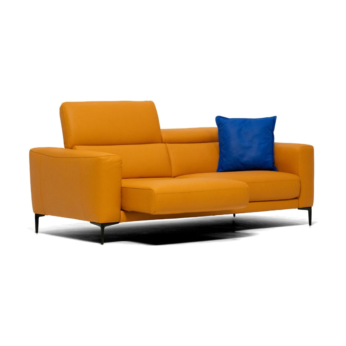 Egoitaliano Byron 2-Seater Sofa Mustard Fabric Domestica – Angle View Sliding Seat Extended