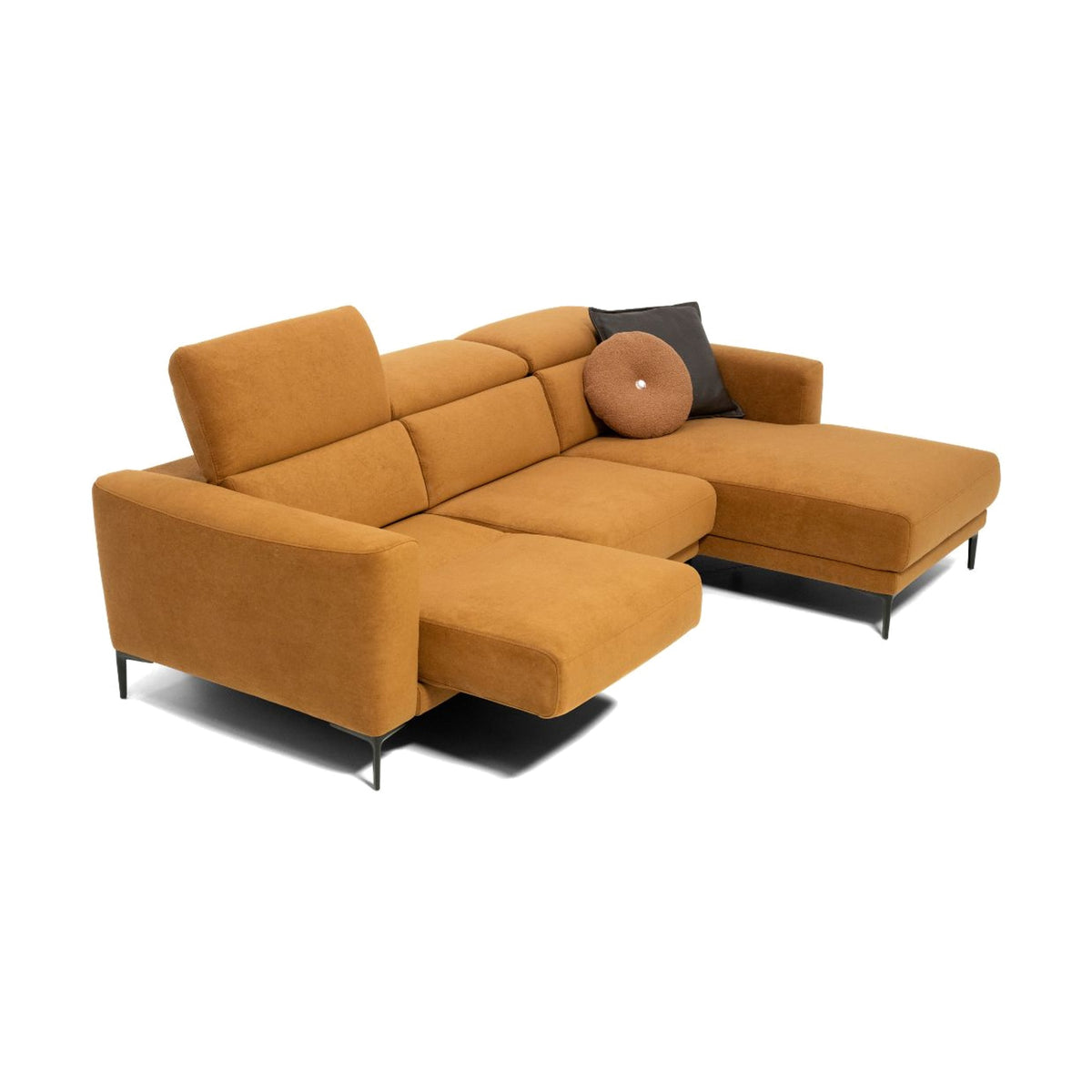 Egoitaliano Byron Corner Penisola Sofa Mustard Fabric Domestica – Angle View Sliding Seat Extended
