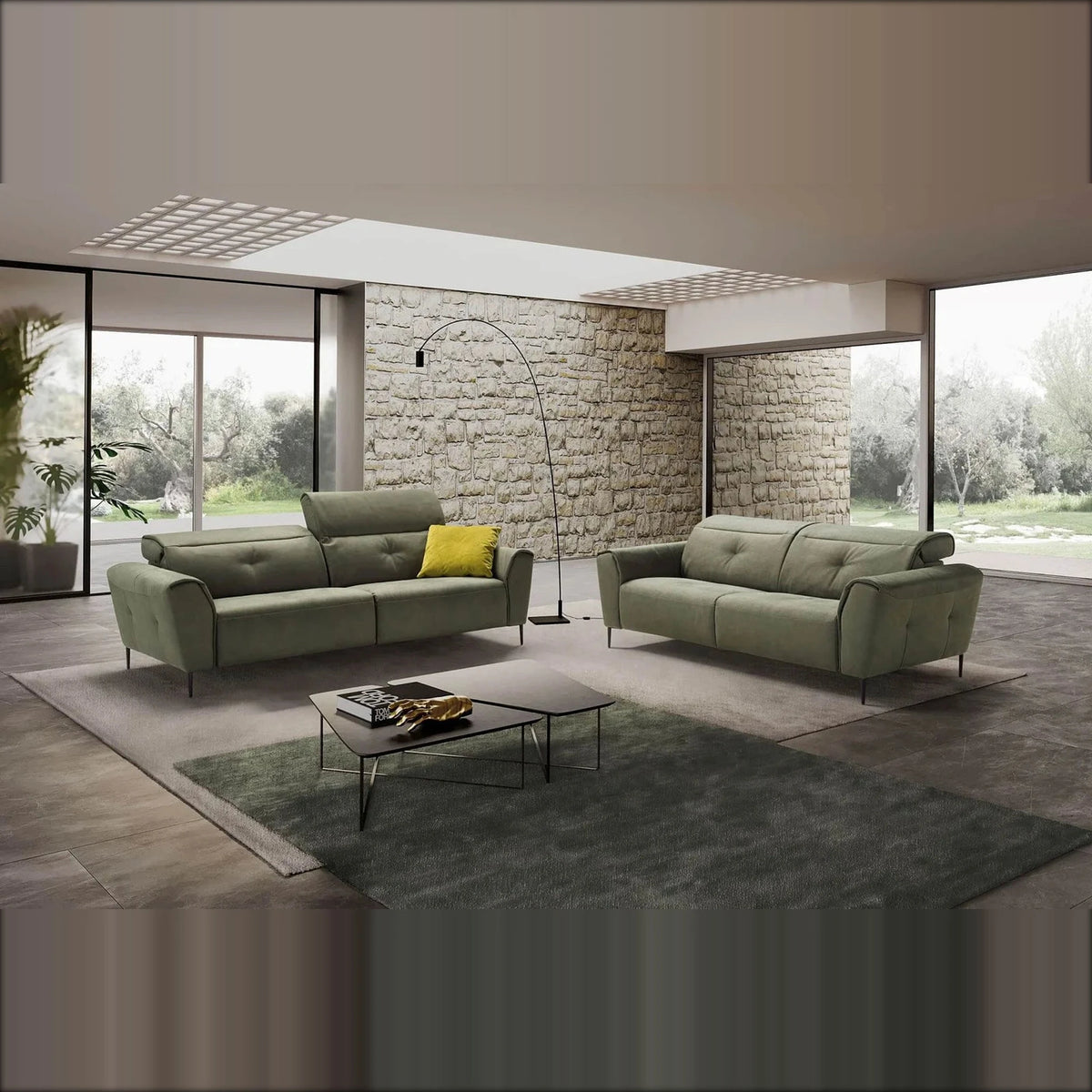 Charles Domestica – Lifestyle – Green Sofa and Loveseat in a Bright Living Room