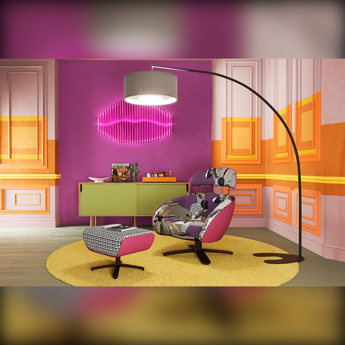 Coconut Domestica – Lifestyle – In a Pink Room with Arc Lamp