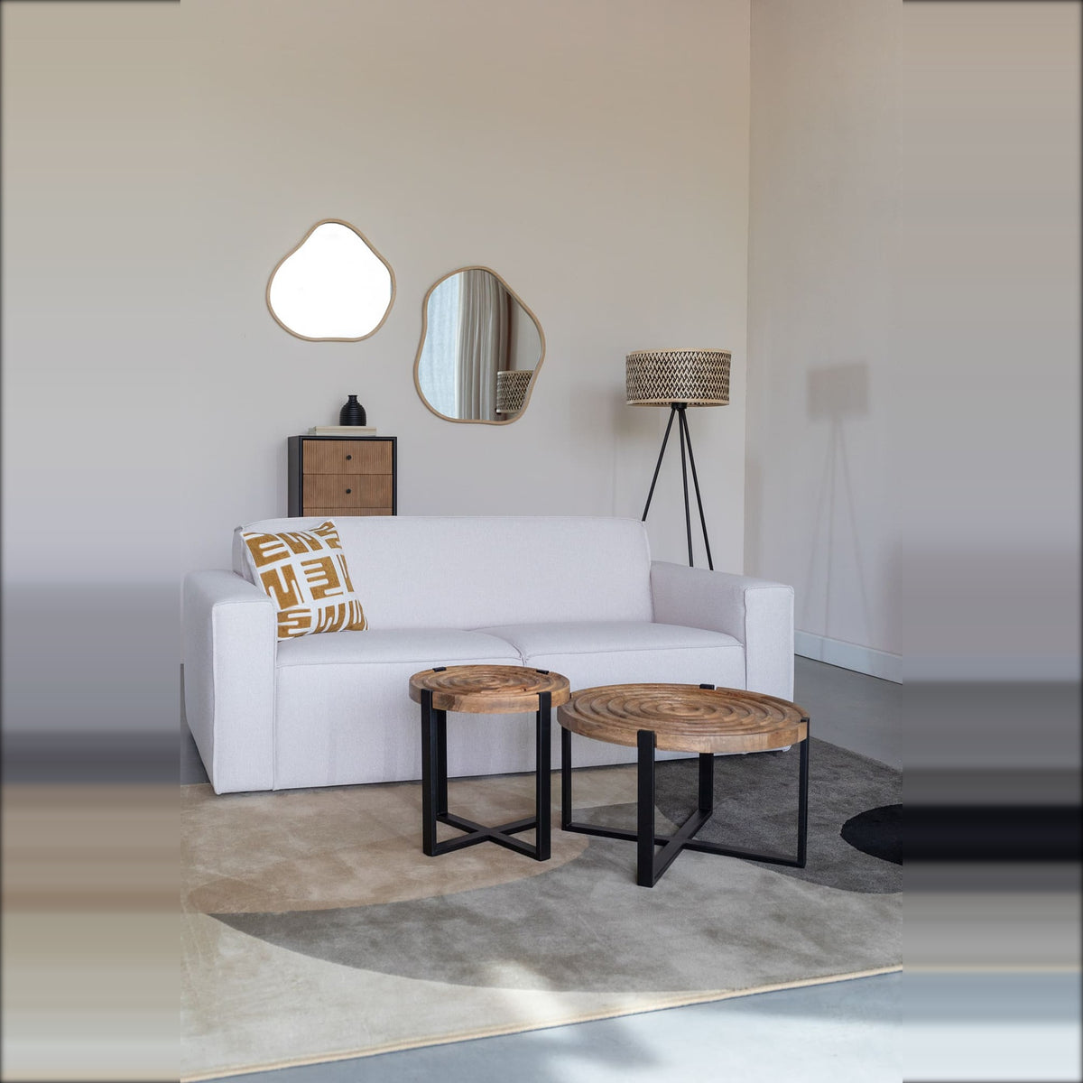 Mirror Zem Small Natural Bamboo Domestica – Lifestyle – Living Room with Sofa