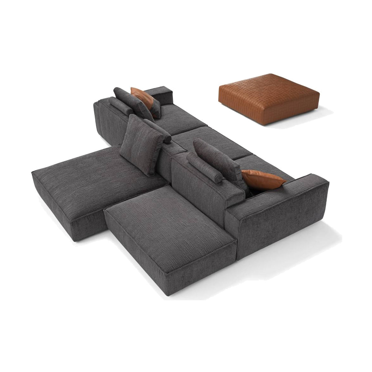 Egoitaliano Plaza 3-Seater Grande Sofa with Pouf Charcoal Grey Fabric Domestica – Top View