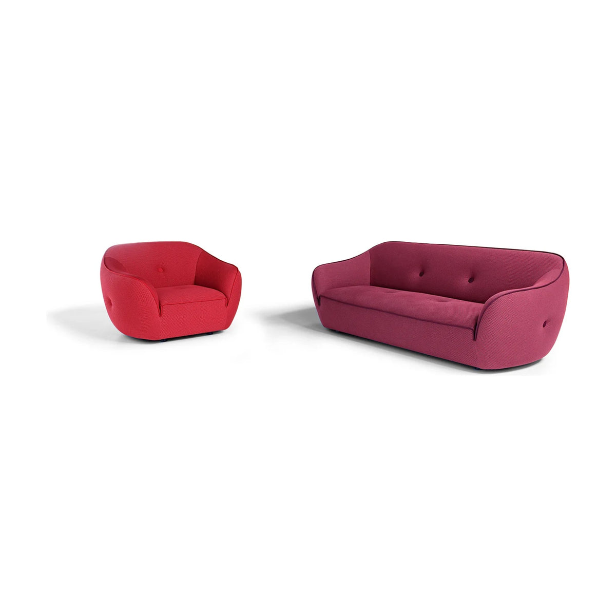 Bebop Domestica – Sofa and Armchair in Magenta and Red on White