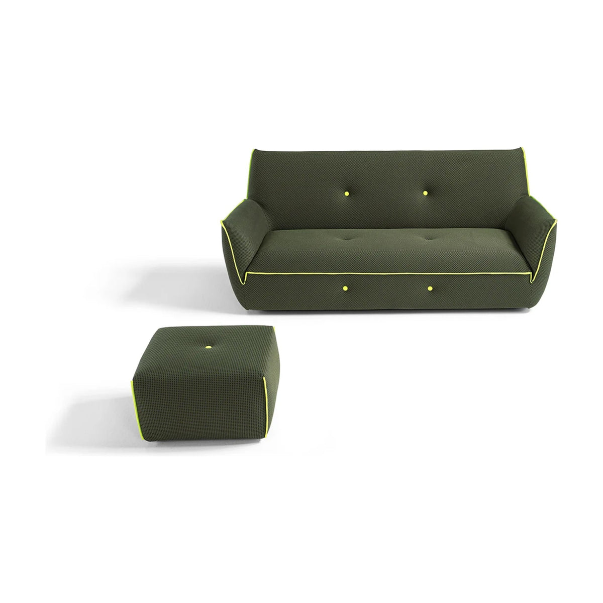 Yuki Domestica – Shown with Pouf on White in Dark Green Fabric