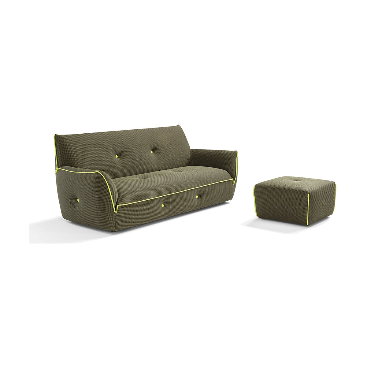 Egoitaliano Yuki 2P Maxi Sofa with Pouf Forest Green Yellow Domestica – Top View