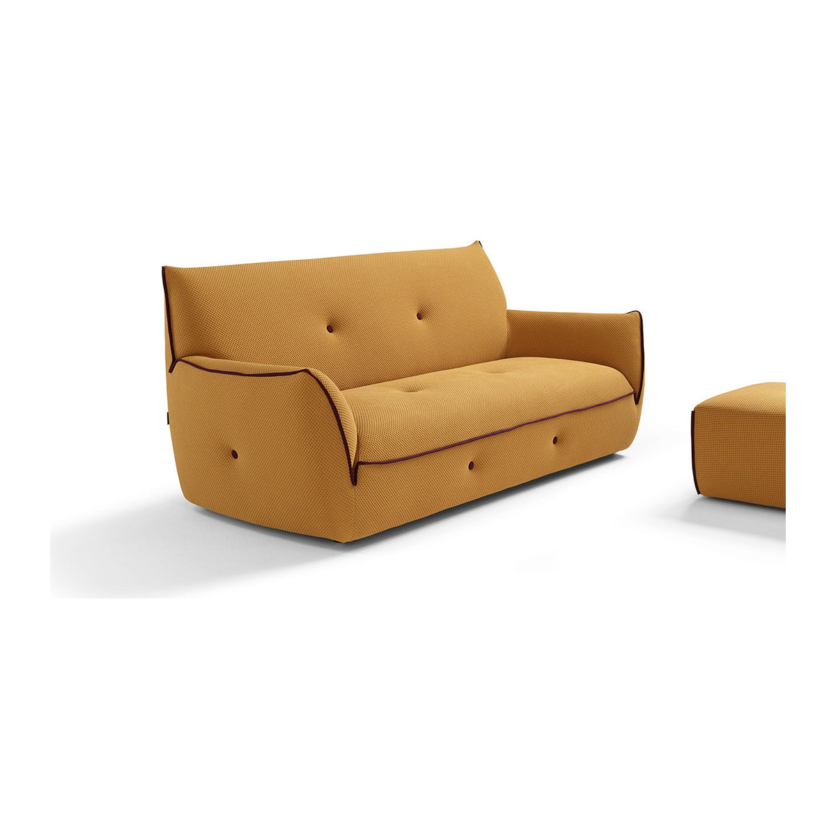 Yuki Domestica – Three Quarter View with Pouf in Mustard Fabric
