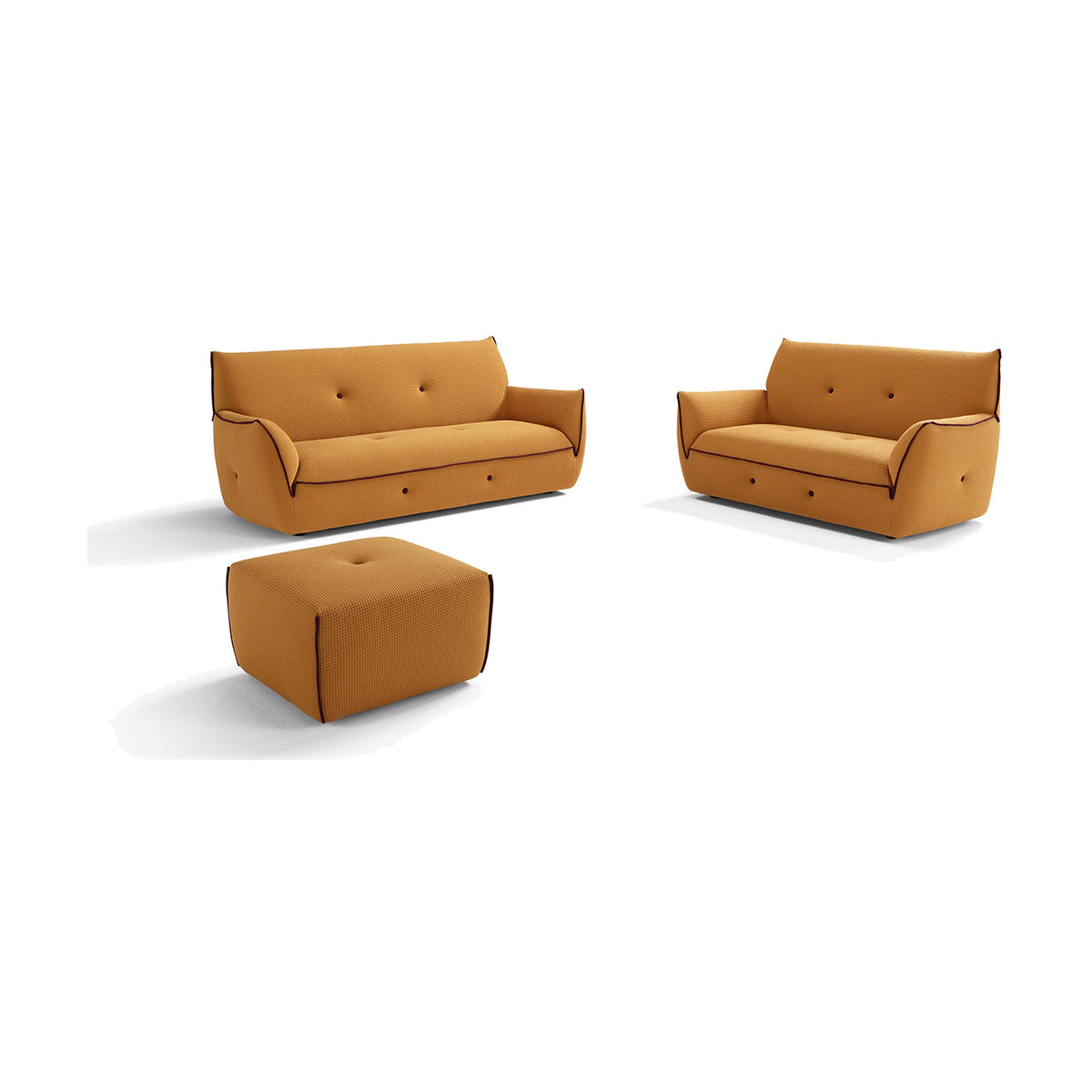 Yuki Domestica – Two Sofas and Pouf in Mustard Fabric on White