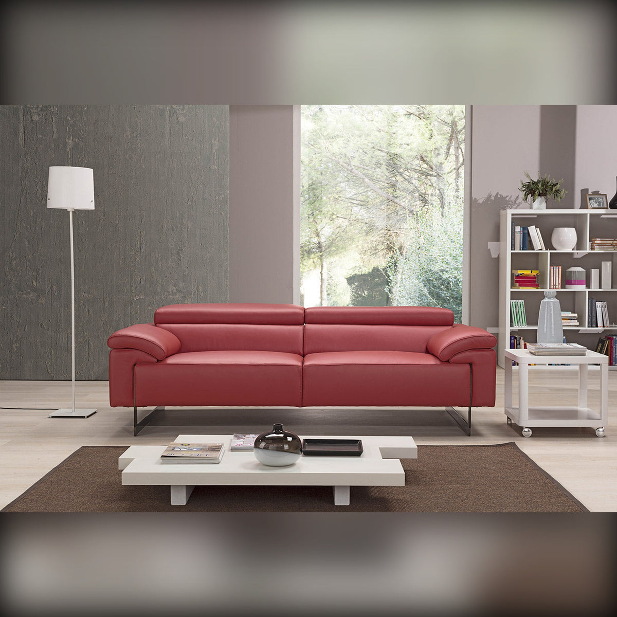 Malika Domestica – Lifestyle – Red Sofa with White Coffee Table