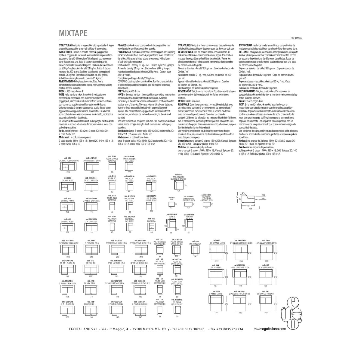 Divano Mixtape Angolo Steel Blue Domestica – Dimensions Sheet