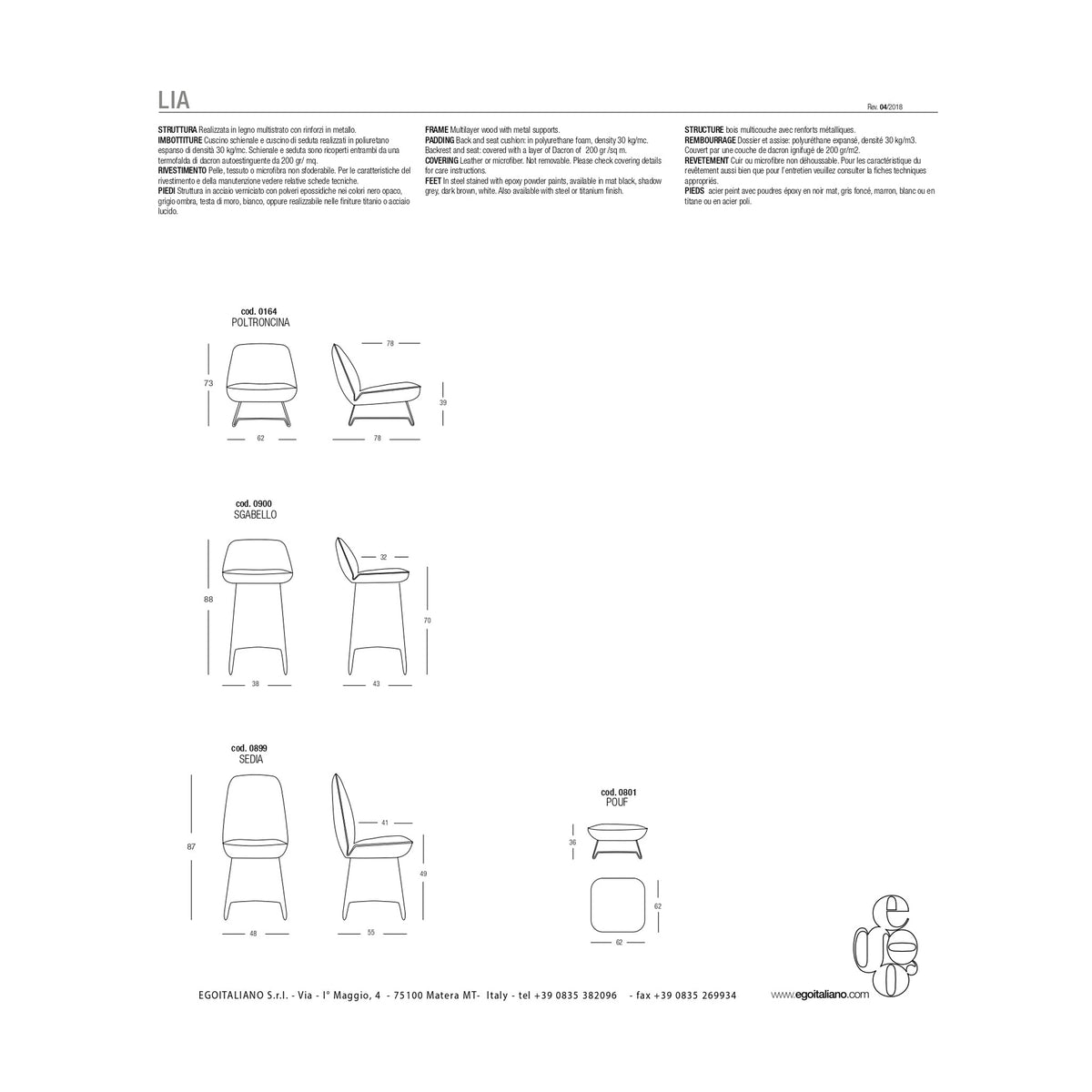 Armchair Lia Domestica – Dimensions