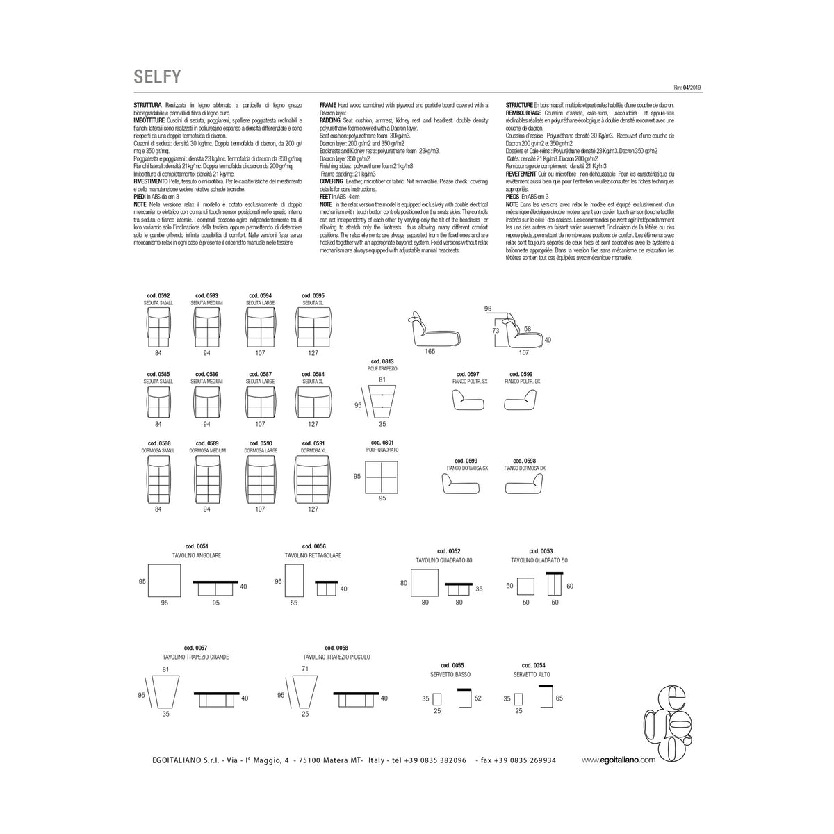 Poltrona Selfy Composizione Grigio Rosso Domestica – Dimensions Sheet
