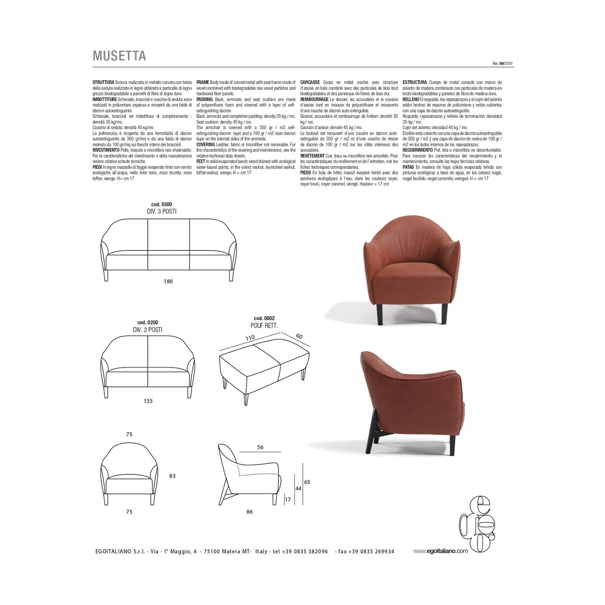 Armchair Musetta Domestica – Dimensions
