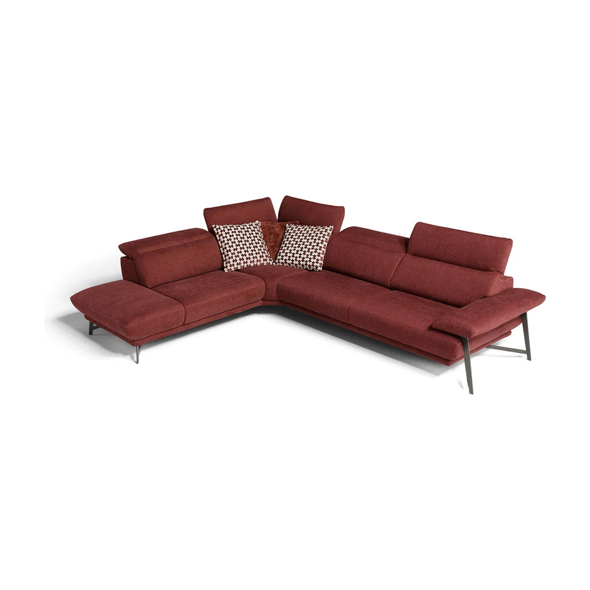 Anais Domestica – Shown in Red, Corner Configuration with Headrests Raised on White