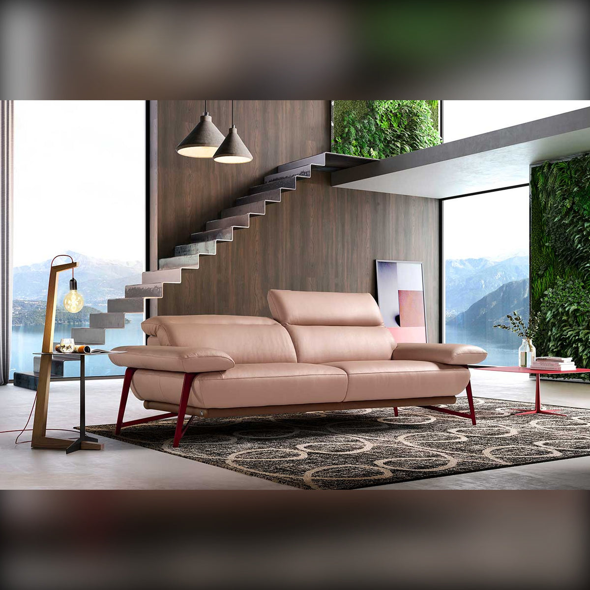 Anais Domestica – Lifestyle – Pink Sofa by a Staircase with Plants