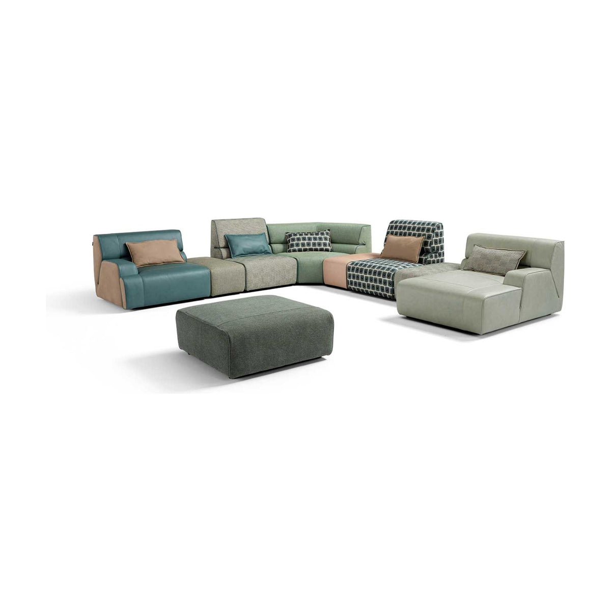 Babouche Domestica – Modular Corner Configuration with Ottoman, Three Quarter View on White