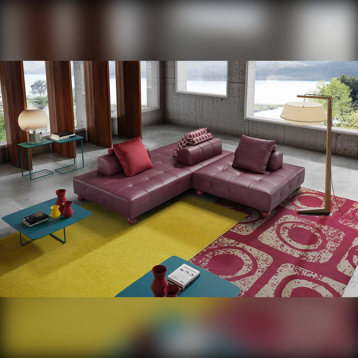 L'ego Domestica – Lifestyle – Burgundy Configuration on a Red Patterned Rug