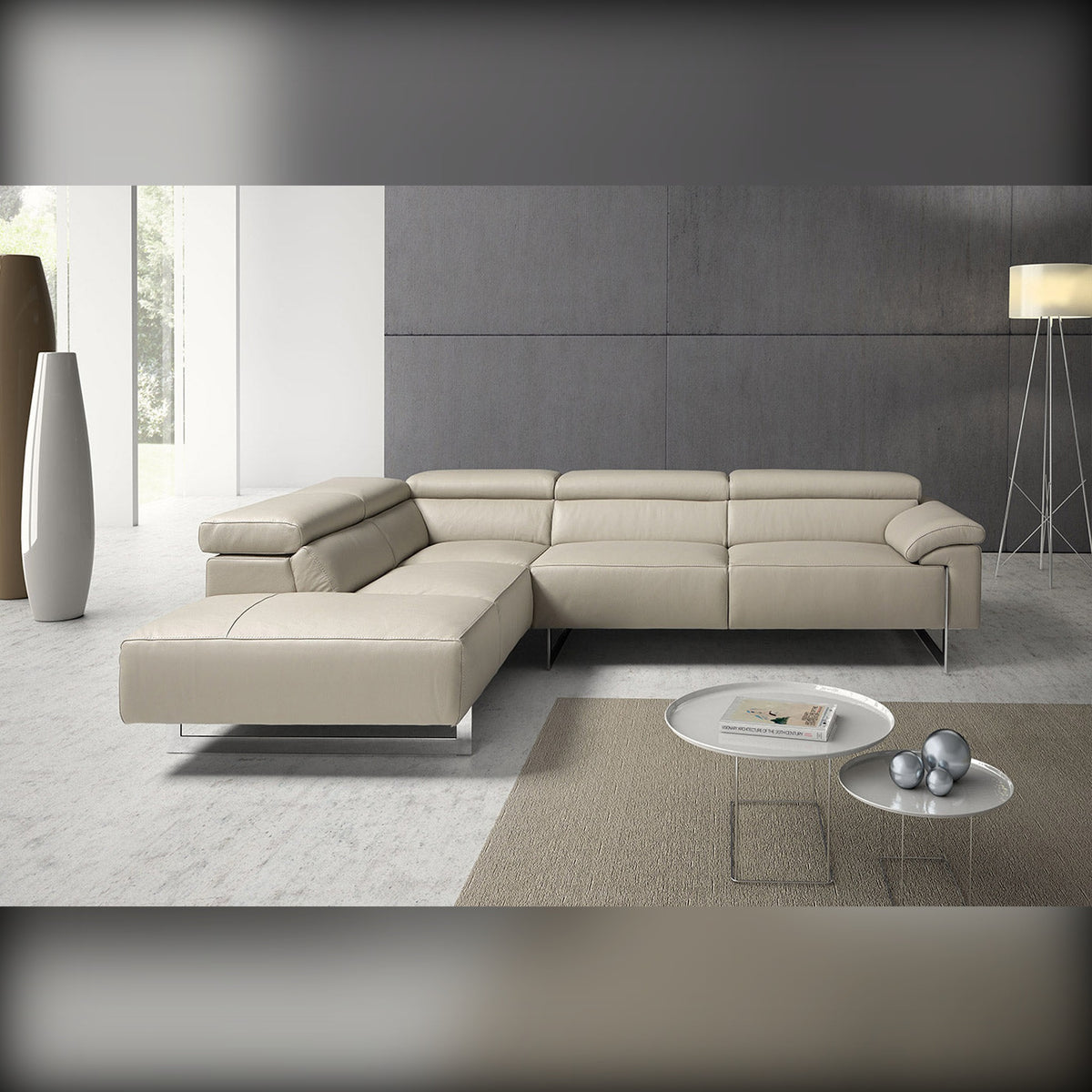 Malika Domestica – Lifestyle – Cream Corner Sofa with Glass Coffee Tables