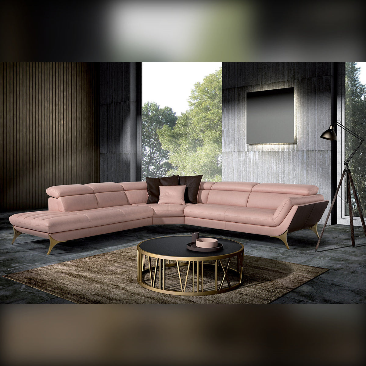 Sueli Domestica – Lifestyle – Pink Corner Sofa with Round Coffee Table