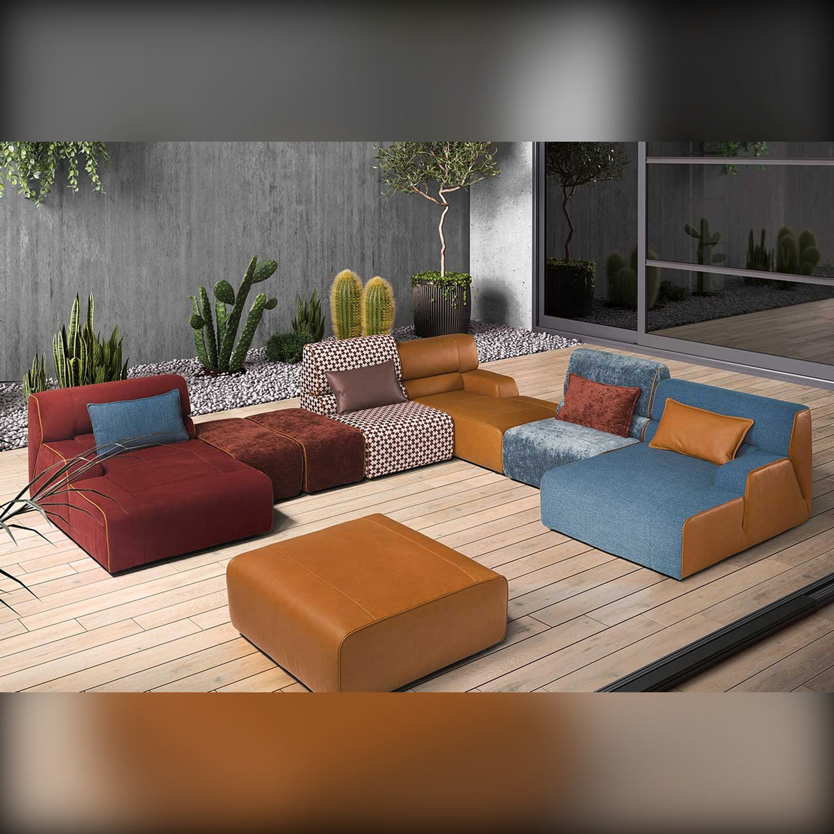 Babouche Domestica – Lifestyle – Colourful Modules with Ottoman Among Plants