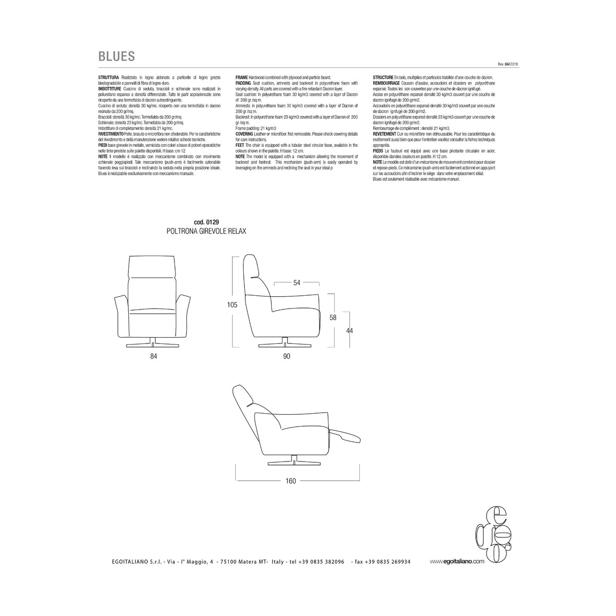 Armchair Blues Relax Yellow Domestica – Dimensions Sheet