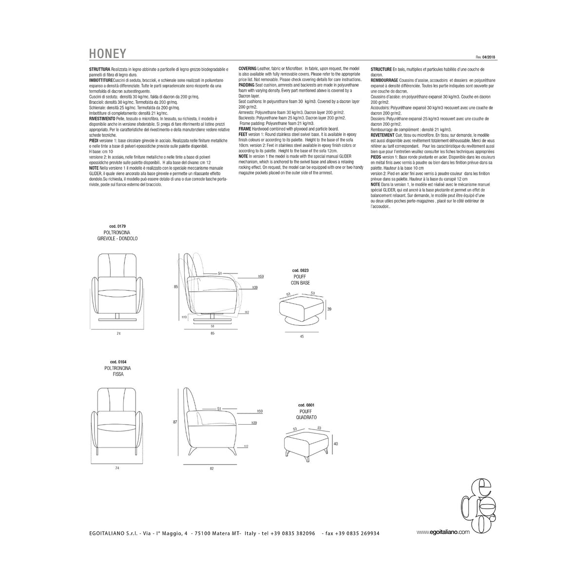 Armchair Ozzy Relax Yellow Domestica – Dimensions Sheet Honey Range