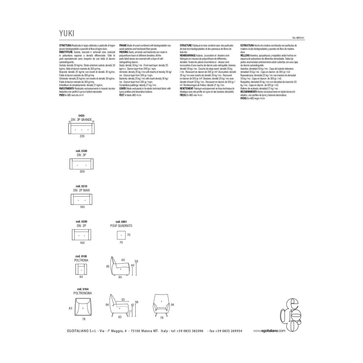 Armchair Yuki Poltroncina Teal Fuchsia Domestica – Technical Sheet with Dimensions