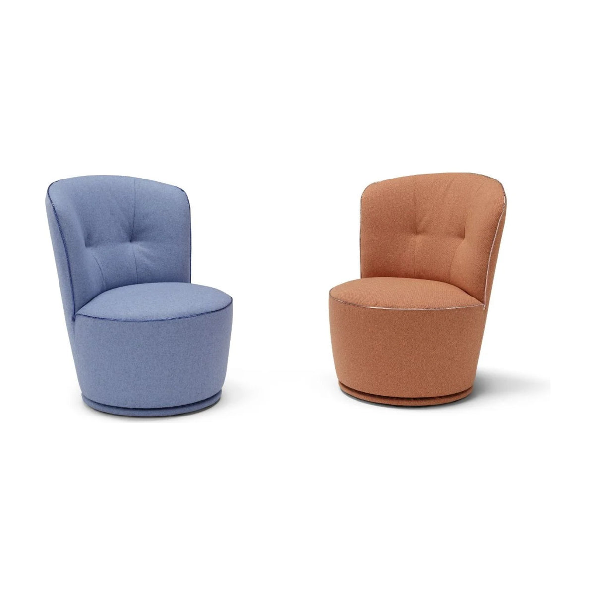 Scisci Domestica – Two Armchairs in Blue and Orange, Front Three Quarter Views