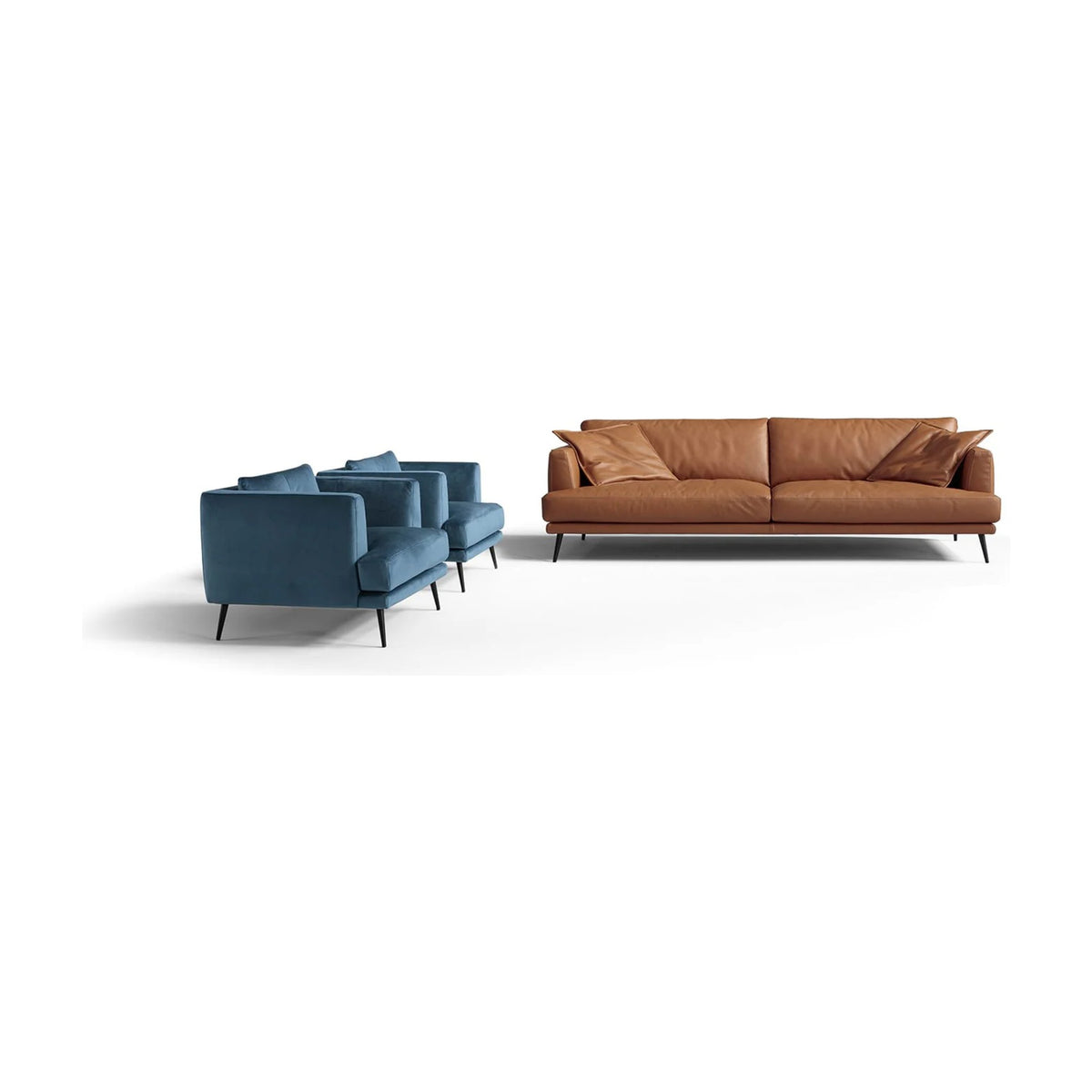 Sophia Domestica – Two Sofas in Blue and Cognac on White