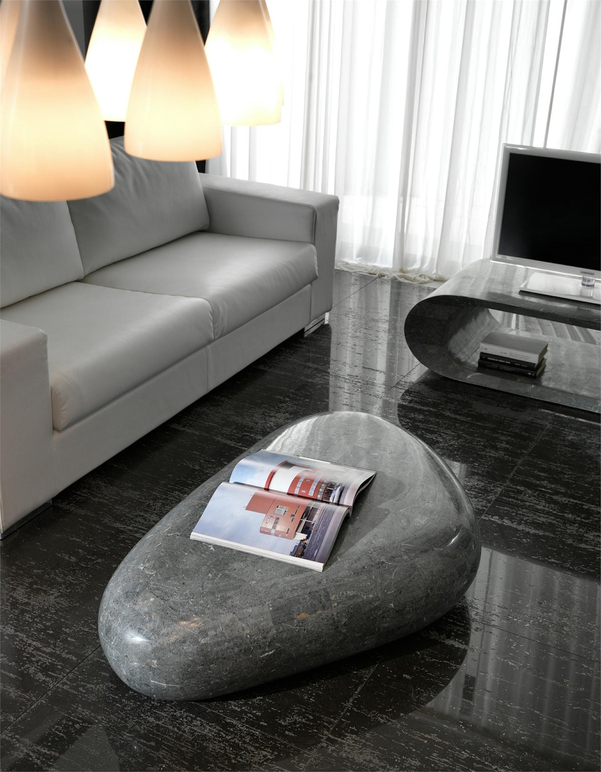 Coffee Table Sasso Big Fossil Stone Grey Domestica – Lifestyle