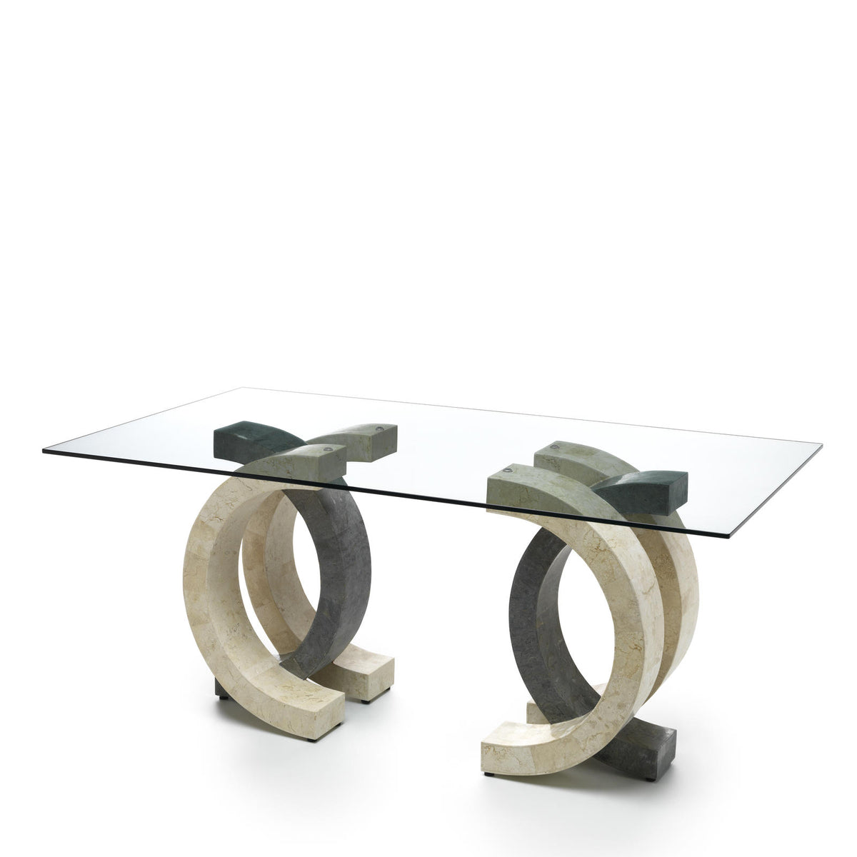 Dining Table Olimpia 180 cm Fossil Stone Glass Beige & Grey Stone Domestica – Product View on White